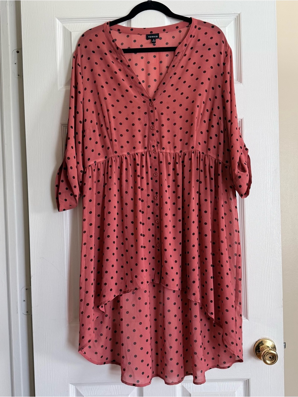 Torrid Dusty Rose Polka Dot High-Low Tunic Top/Blouse